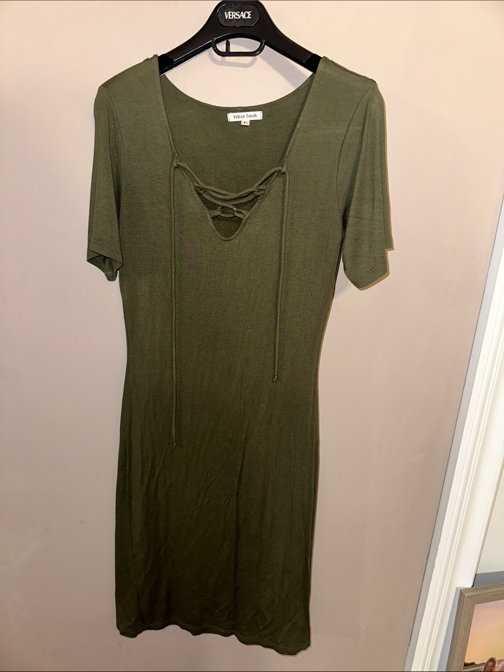 Velvet Torch Olive Tie-Front Midi Dress